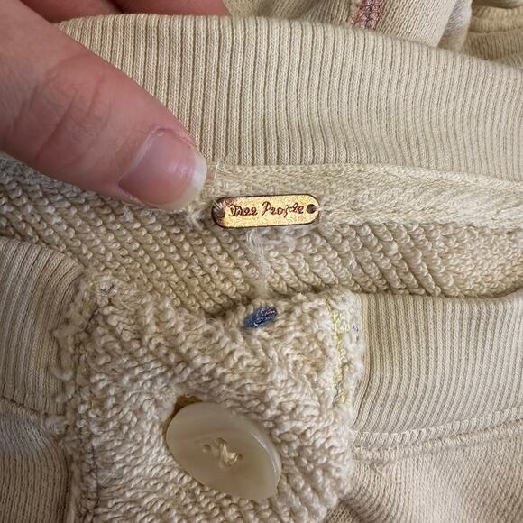 Free People Cream Cropped Boxy Cardigan L Rainbow Stitch Oversized Top - Picture 2 of 10